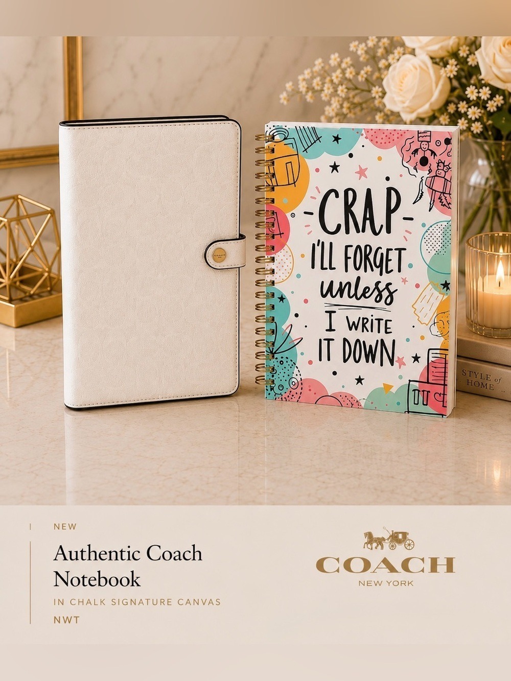 NEW Coach Notebook in White Signature Canvas CZ198 with horse themed planner NWT